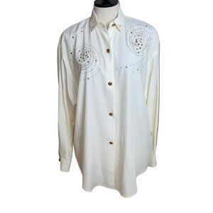 The Icing Vintage Womens Blouse Size Small White Star Theme Embellished